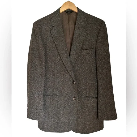 Vintage By Haggar Mens Brown Herringbone Wool Tweed Two Button Sport Coat Sz.42L